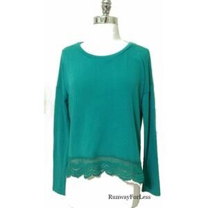 New Nwt KRISTINE by CARSON Womens Misses Small Medium Lace Teal Knit Top Blouse